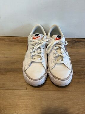 Nike Kids Court Legacy White Casual Sneakers with Gold Swoosh